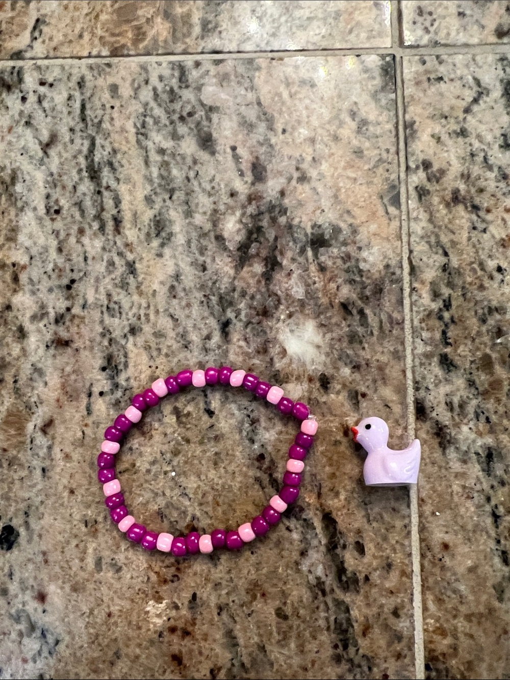 Kids Pink & Purple Beaded Bracelet with Duck Charm - Brand Unspecified